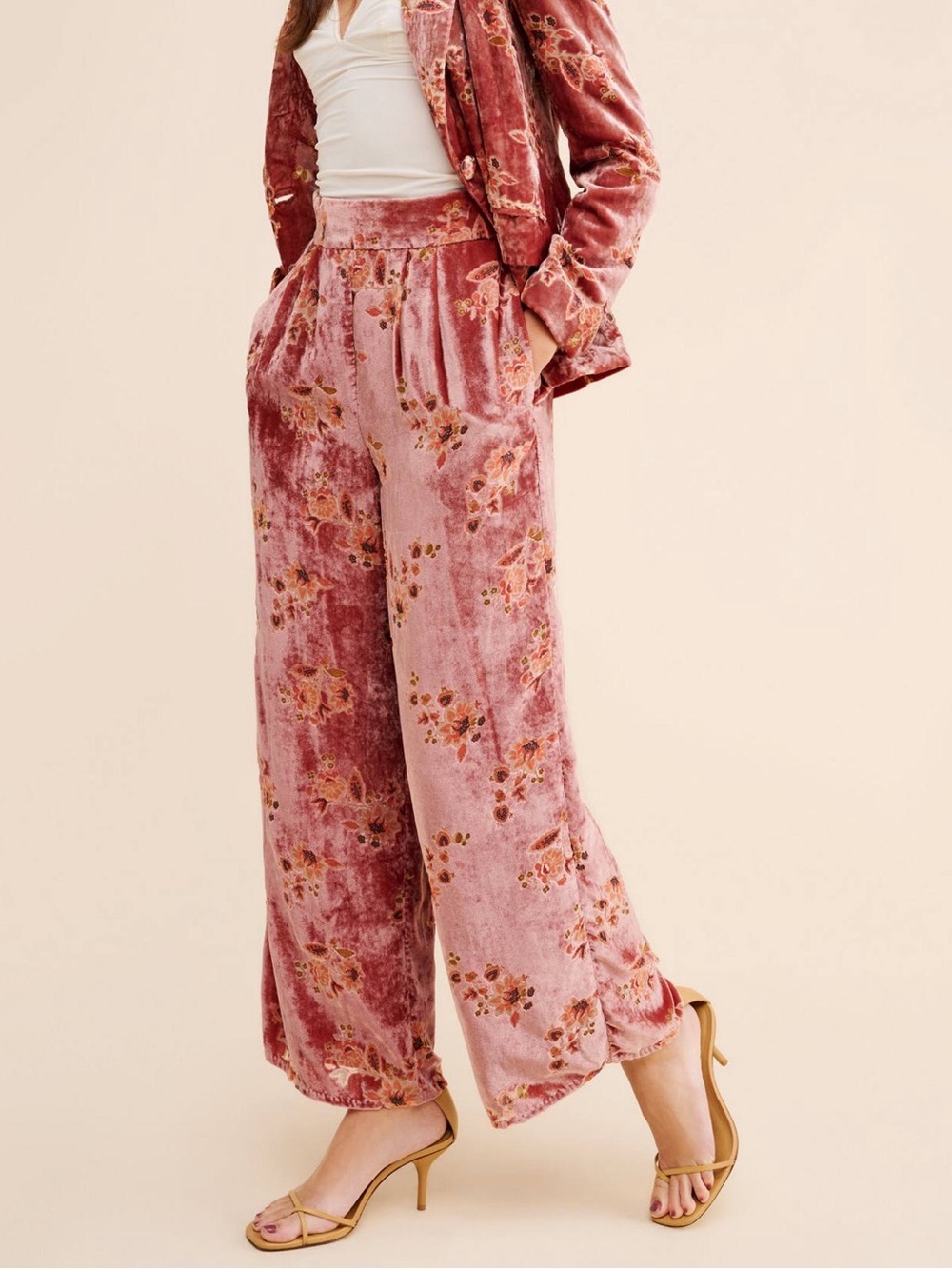 Anthropologie Hutch Floral Burnout Velvet Wide Leg Pants SP Boho culottes